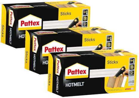 Pattex Hotmelt Patronen Transparent, Faltschachtel, 3x 50 Stück | Heißklebesticks für Bastel- & Heimwerkerarbeiten – hohe Haftkraft, universell einsetzbar