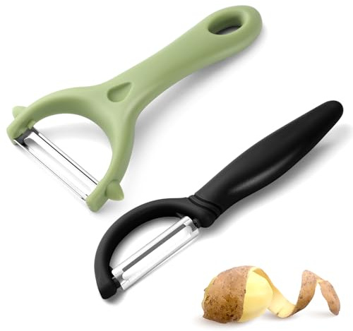 2 Piezas Pelador Universal, Peladors Patatas Manual de Verduras y Frutas Acero Inoxidable, Mango Ergonómico Pelador para Cocina (Negro, Verde)