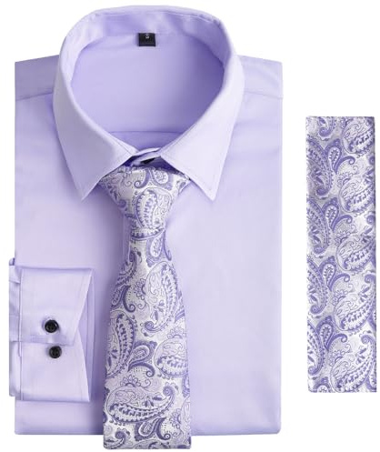 Alizeal Conjunto de corbata y pañuelo de bolsillo para hombre | Camisa de vestir de manga larga, con botones, ideal para bodas formales e informales de negocios