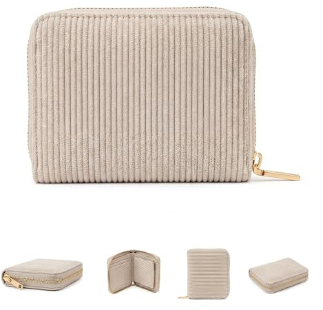 MillyMilk® Kord Geldbeutel Fondo – Mini Portemonnaie für Frauen – Pastellfarbene Stoff Geldbörse aus Cord für Damen klein – Damenbörse für Karten, Münzen & Scheine - Kompakt & formstabil (BEIGE)