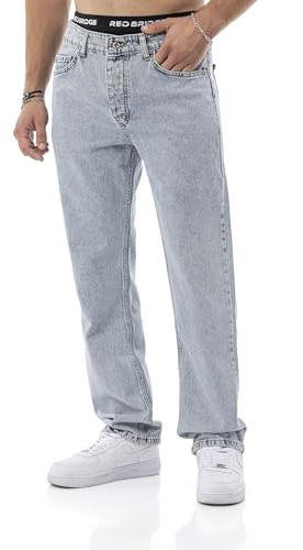by Diga – Jeans – Taglio dritto Denim Pantaloni in stile 5 tasche – Classico Straight Fit Jeans in cotone per il tempo libero e la vita quotidiana, Azzurro, 46/48 IT (33W/32L)