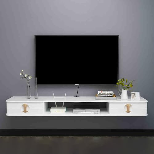 Console d'entrée en marbre avec miroir, meuble TV mural moderne, meuble TV flottant, console multimédia murale, meuble de divertissement en bois avec porte à rabat, éclairage LED, design à d