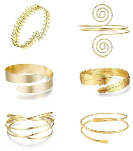 YANJINGHE 4 Pezzi Bracciale Oro Donna, Bracciale da Braccio Superiore Regolabile, Bracciali Dorati per la Parte Superiore del Braccio, Braccialetto Avvolgente per Braccio, per Donne E Ragazze (D)