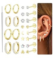 16G/18G/20G Tragus piercing smycken kirurgiskt stål trådlösa platta örhängen guld silver helix ring tragus knopp broskörhängen set push in näsa stud labret snäcka helix piercing smycken, 18G=1.0mm