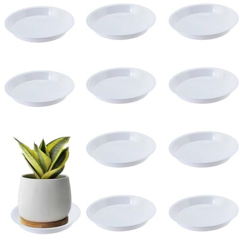 BEAMARKER 10 Soucoupe pour Pot de Fleurs en Plastique Blanc de 15.8cm Plateau Rond Durable Récupérateur d'eau Accessoire Décoratif pour Intérieur Extérieur Patio Jardin