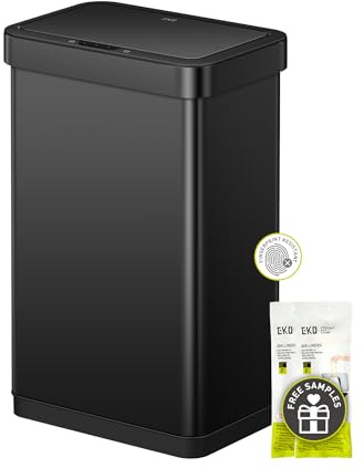 EKO Econova 50L Sensor Bin, Stainless Steel Automatic Kitchen Bin, Rectangular Electric Waste Bin with Soft-Close Lid, Fingerprint-Resistant, Matt Black