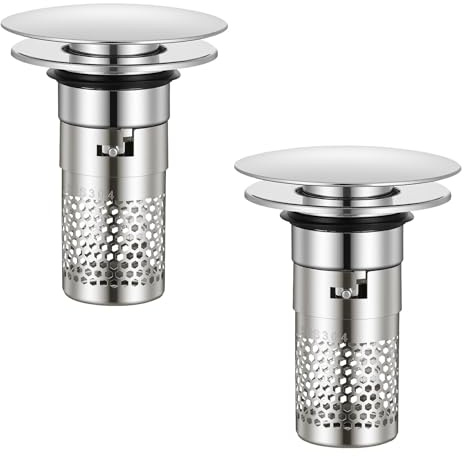 JIZZU 2 Stücke Pop up Waschbeckenstöpsel mit Sieb, für 34-40mm | 304 Edelstahl Abflussstopfen mit Sieb Herausnehmbares, Abflusssieb Dusche Haare, für Badezimmer Küchen Waschbecken