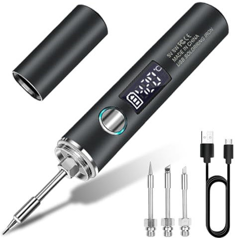 Set saldatore portatile ricaricabile USB con modalità di illuminazione, LCD e 2 punte intercambiabili, 8W, 5 temperature regolabili (260 ℃-420 ℃) per riparazione e saldatura