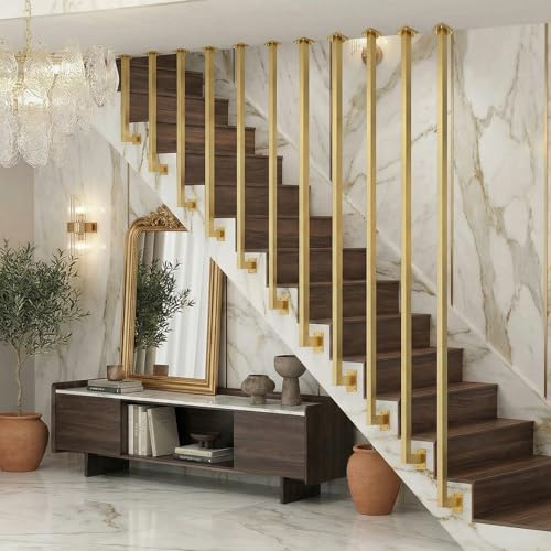 Ringhiera per Scale Interne Personalizzata, Ringhiera in Ferro, DIY Corrimano per Scale Interne, Ringhiera a Forma di L con Rivestimento Zincato, Corrimano a L per Soffitta, Veranda (Oro, 30cm)