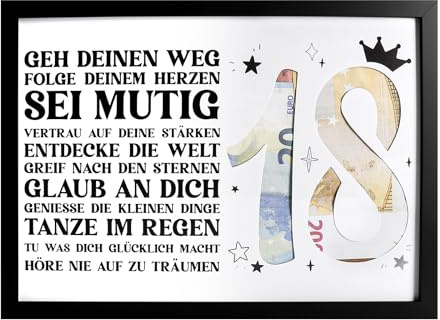 TLDBATICE 18.Geburtstag Geldgeschenk Mädchen Junge, Tischrahmen Bilderrahmen Geldgeschenk zum 18 Geburtstag für Deko & Karte（32x23.2x1.3CM