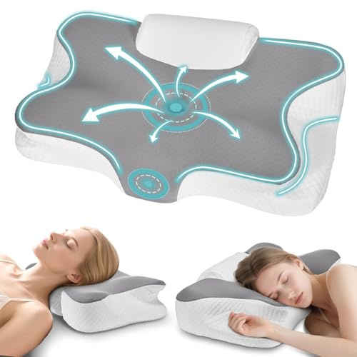 Levesolls Cuscino Cervicale 2 in 1 in Memory Foam Ergonomico, per Dormire su Fianco, Schiena e Stomaco, con Federa Sfoderabile e Lavabile, 61x41x12/13 cm (Grigio)