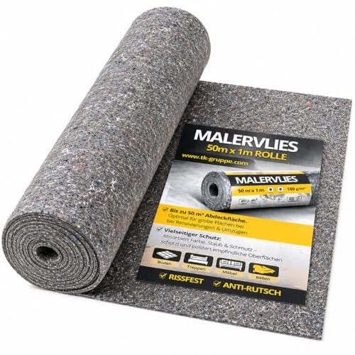 Abdeckvlies 50 Meter Malervlies - Renovierung & Schutz bei Renovierung & Streichen & Umzug - extra Stark - mit Anti Rutsch Behaftung - Universal Vlies zum Schutz des Bodens (3)