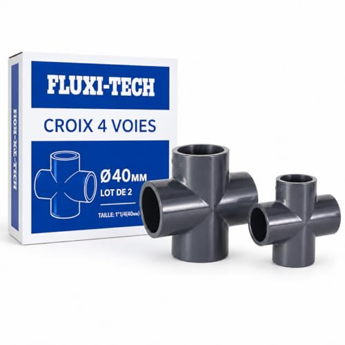 Raccord croix PVC 4 voies PN16 à coller pour tube rigide 40 mm, lot de 2