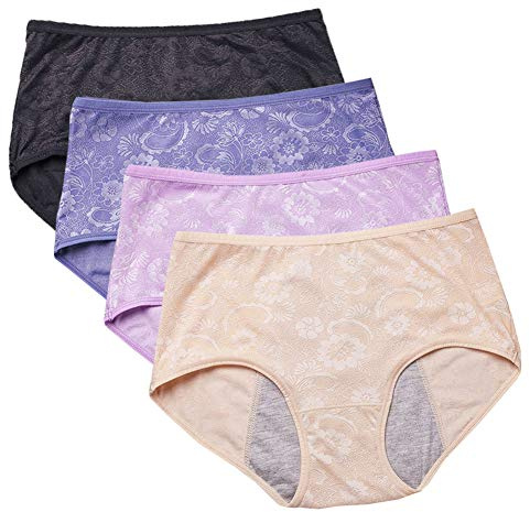 YOYI FASHION Women Menstrual Period Briefs Jacquard Easy Clean Panties 4 Pack US Size 4XL/11