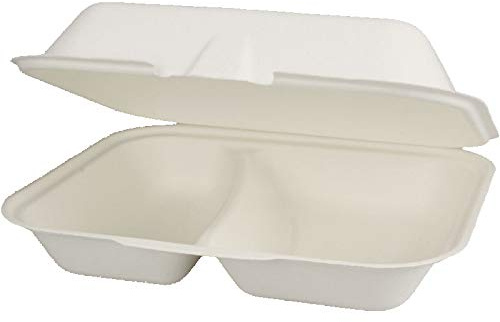 Pro DP 200 Bio Menüboxen Außerhaus Mitnahme Imbiss Klappboxen Lunchbox Premium 2-geteilt Bagasse Zuckerrohr kompostierbar 24x20x8cm (HP4/2 Maß)