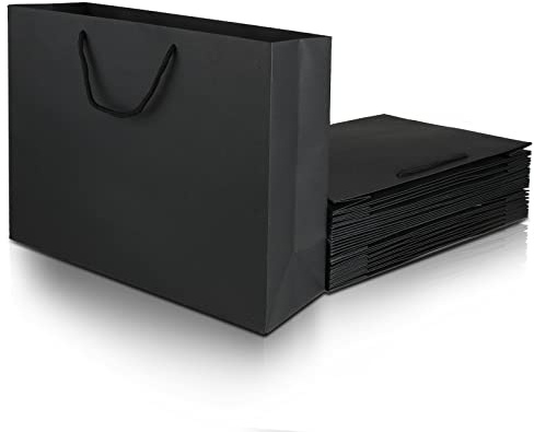 SENENQU 24 Pack Paper Gift Bags with Handles, 40 x 12 x 28cm Black Large Paper Party Bags, Reusable Kraft Carrier Bags for Shopping Birthday Party Wedding Present Packaging