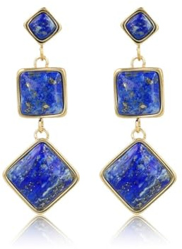 My Bendel - Langes goldenes Ohrringmodell mit echtem Lapislazuli-Edelstein - 58 mm- Edelstahlen Ohrringe für Frauen - Silber und Gold - Mehrere Entwurfe und GröBe