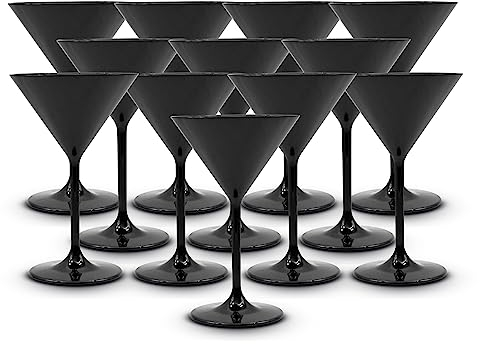 DOJA Barcelona | Bicchiere Martini Plastica | Nero | 12 Pezzi | Calice Martini Plastica | Plastica Dura Riutilizzabile | Coppe Martini Plastica Policarbonato | Bicchieri per Martini Cocktail