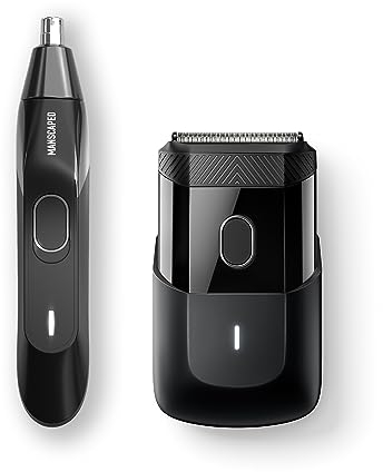 MANSCAPED® The Handyman™ Travel Duo Includes The Weed Whacker® 2.0 Nose & Ear Trimmer and Portable Men’s Compact Facial Hair Shaver with Long-Hair Leveler & Foil Blades