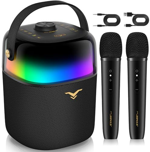 Machine de karaoké avec 2 Microphones pour Adultes et Enfants, Haut-Parleur de karaoké Bluetooth Portable avec lumières de fête RVB, système de sonorisation avec réglage des Basses/aigus, Prend en