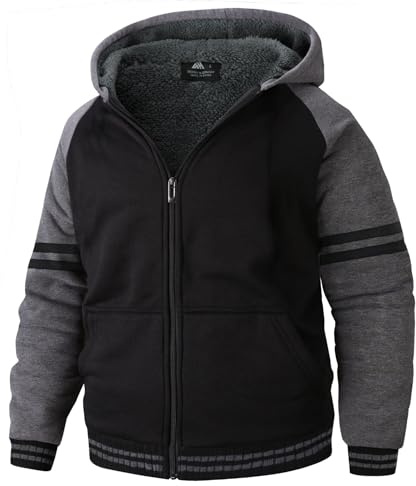 LLdress Ragazzi Giacca in Pile Cappuccio Cerniera Bambini Felpa con Maglione Caldo Calda Inverno Sudore Fodera in Pile Autunnale Pullover Ourdoor(Nero L)