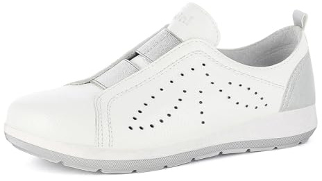 PantoScarpe Sneakers Donna Slip On con Decori e Elastici Frontali, Plantare in Vera Pelle, Bianco-Argento, 38