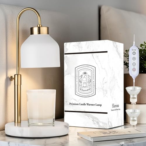Candle Warmer Lamp, Height Adjustable with Timer, Dimmer, Premium Marble Base, Electric Candle Lamp Warmer for Scented Wax with 2 Balls, Small & Large Size Jar Candles, House Warming Gifts