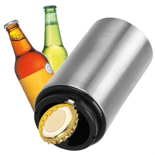 com-four® Automatischer Flaschenöffner aus Edelstahl - Push-&-Pull-Funktion für Getränkeflaschen mit Magnet - Kronkorken Flaschen-Öffner für Bier, Cola, Soda, Limonade - Bieröffner mit Presspassung