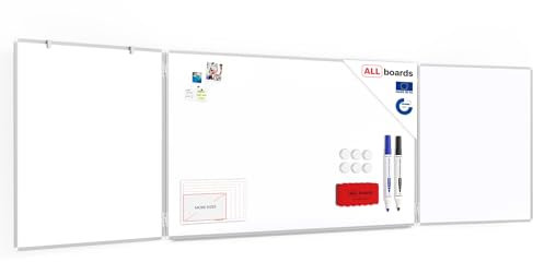 ALLboards Whiteboard Klapptafel 120x180//360cm mit Aluminiumrahmen Magnettafel Flügeltafel Weiß, Magnetisch, Trocken Abwischbar