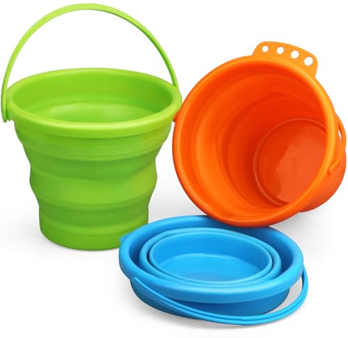 Dilabnda Jumbo Falteimer für den Strand für Kinder Erwachsene, 2,5 l quadratischer zusammenklappbarer Eimer, Sandspielzeug Sandeimer für Sandkasten Pool Camping Sommerspaß zum Spielen (3er-Pack)