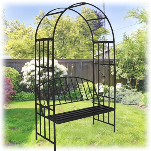 Heavy Duty Garden Arch With Seat, Metal Arbor Outdoor Decoration Trellis For Climbing Vines And Plants, 45 X 20.5 X 82.7in Backyard Rose Pergola With Bench