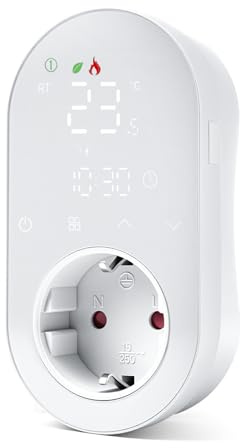 Wattive Wi-Fi-termostatkontakt, 220V 16A programmerbar temperaturregulator med värme- och kyllägen LED digital termostat, kompatibel med Smart Life/Alexa/Google
