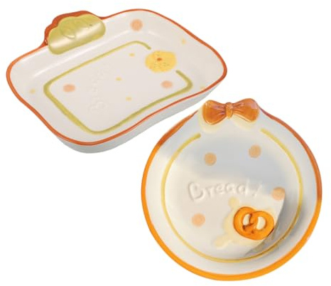 Operitacx 2 Pièces Assiettes Céramique Adorables pour Desserts et Pains Capacité pour Biscuits et Snacks Plats de Service Créatifs et Faciles à Nettoyer pour Usage Domestique et Photographie