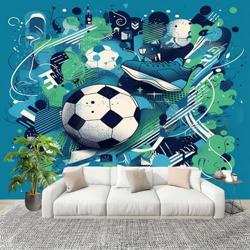 Mural Papel Pintado 3D 400x280cm Deportes Temática de fútbol Fotomurales Tejido No Tejido Antiarrugas Póster azul Murales Fotográfico Moderno Decoración de Paredes