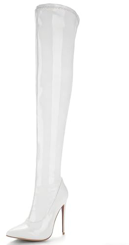 Kvinnor Stiletto Avsmalnande Toe Syntetiskt Läder Högklackade Stövlar 12 cm Dragkedja och Faux Pälsfoder för utomhusaktiviteter och Daglig användning, Vit, 41 EU