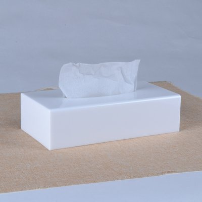 Rechteckige Acryl-Hülle für Taschentuch-Boxen und ein Plexiglas-Serviettenspender, aus 5 mm dickem Acryl-Material, NUK005 White -Thick