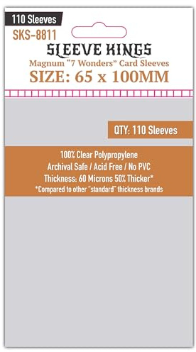 Sleeve Kings Standard-Kartenhüllen, 110 Stück, transparent, 60 Mikron Dicke, große Größe (65 x 100 mm), kompatibel mit 7 Wonders und mehr - SKU: SKS-8811
