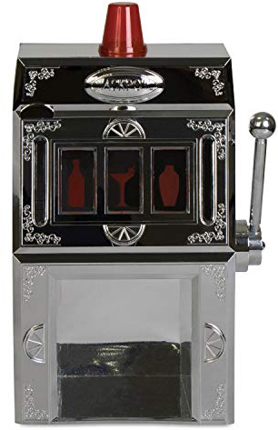 Grinscard Getränkespender im One-Armed Bandit Design - Silbern ca. 1300 ml - Spielautomat Zapfanlage mit Zapfhebel