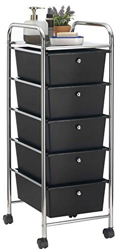 IDIMEX Rollcontainer GINA, Chrom/schwarz - Rollwagen mit 5 Schubladen, lackiertes Metallgestell in Chrom auf Rollen, Friseurwagen, Badezimmerschrank, Kosmetik Aufbewahrung