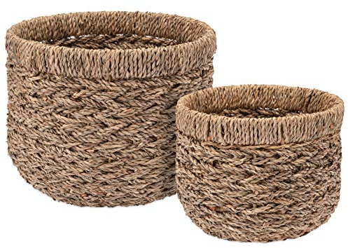 Decorasian Korb Aufbewahrung rund geflochten nachhaltig aus Seegras - 2er Set klein