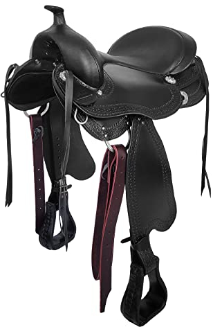 A&M Reitsport Baumloser Westernsattel Omaha Schwarz aus Büffelleder, wechselbares Kopfeisen, Größe:17 Zoll