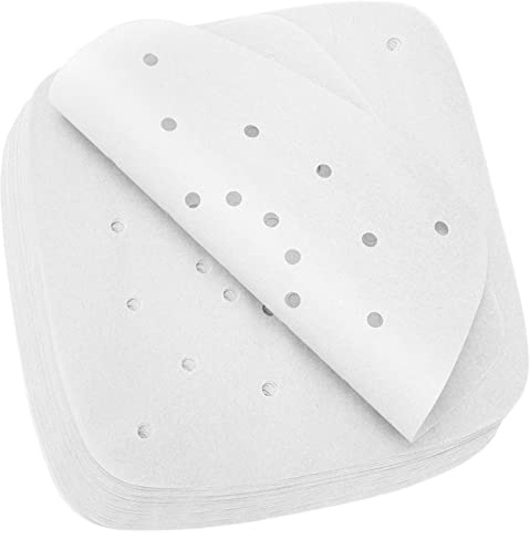 200pcs Paper for Air Fryer 8.5inch, Bamboo Steamer Paper, Premium Perforated Parchment Papers for Streamer, Pans, No Burn, Easy Cleanup (White)