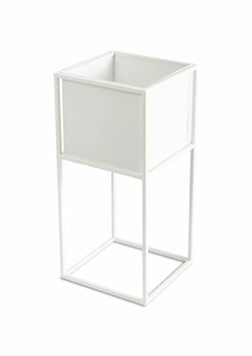 HowHomely Weiß Blumenständer Metall | Moderner Pflanzenständer 54 cm Hoch mit Metall Box 19,5 x 20,5 cm | Blumentopfständer im Loft-Stil für die Hausdekoration