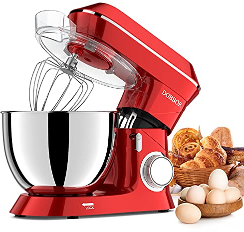 9.5L Batidora Amasadora, DOBBOR 1500W Profesional Movimiento Orbital Robot de Cocina Amasador 5 Funciones (Amasar, Batir, Mezclar, Montar, Emulsionar), 7 Velocidades, Bol de Acero Inoxidable.