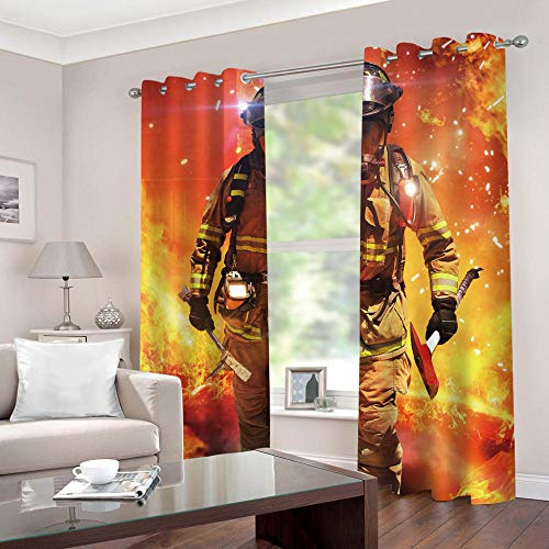 ZHDXDP Schlafzimmer Vorhänge Blickdicht Feuerwehr-Druck Vorhang Blickdicht 3D Digitaldruck 2 Stücke 100 %Polyester (229cm X 230cm )