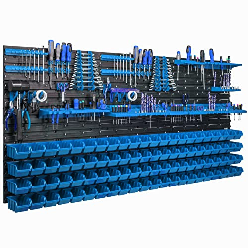 Étagère murale 173 x 78 cm, supports à outils, 88 pièces empilables boîtes de rangement plaques murales extra solides étagère extensible étagère d'atelier