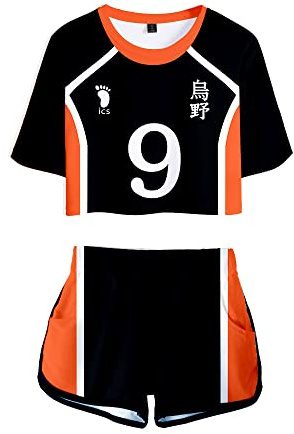 LKY STAR Haikyuu!! Sommer mit Anime Volleyball Crop Top und Shorts,Karasuno Volleyball Trainingsanzug 2 Stück Set