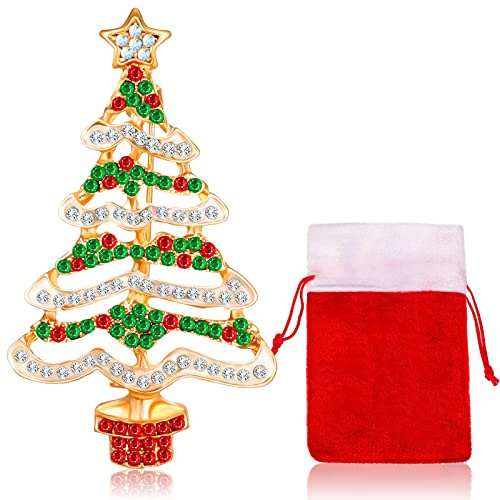 Broche de Árbol de Navidad Broche de Navidad Colorido Broche de Árbol de Navidad con Diamantes de Imitación con Bolsa para Decoraciones Adornos Regalos Joyas Accesorios