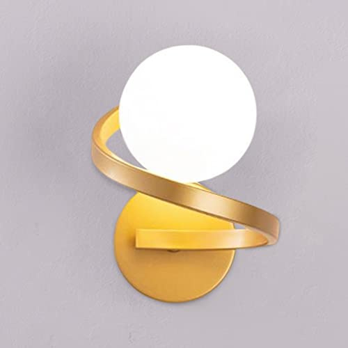 KRIPINC Spiral-Design Glaskugel Wandleuchte Innen Gold für Schlafzimmer | Wandleuchte Innen Kugel Glas, G9-Fassung, Ohne Leuchtmittel, Moderner Stil, für Wohnzimmer Nachttisch Flur Treppe Dekor