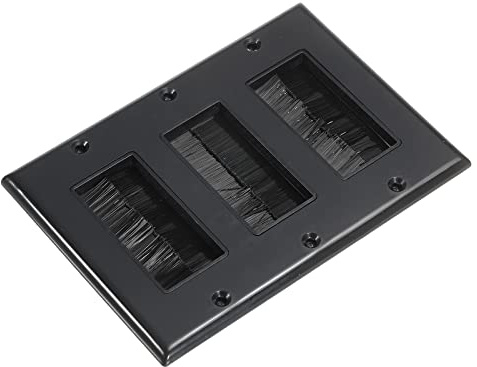 PATIKIL Placa de Pared con Cepillo para Decoración 163mmx114mm Negro | Panel de Pared, Pasacables de Tres Gang, para Cables de Baja Tensión